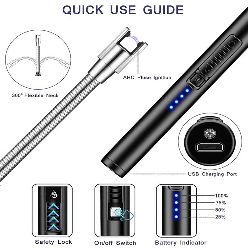 USB Rechargeable Electric Arc Lighter – Windproof & Flameless
