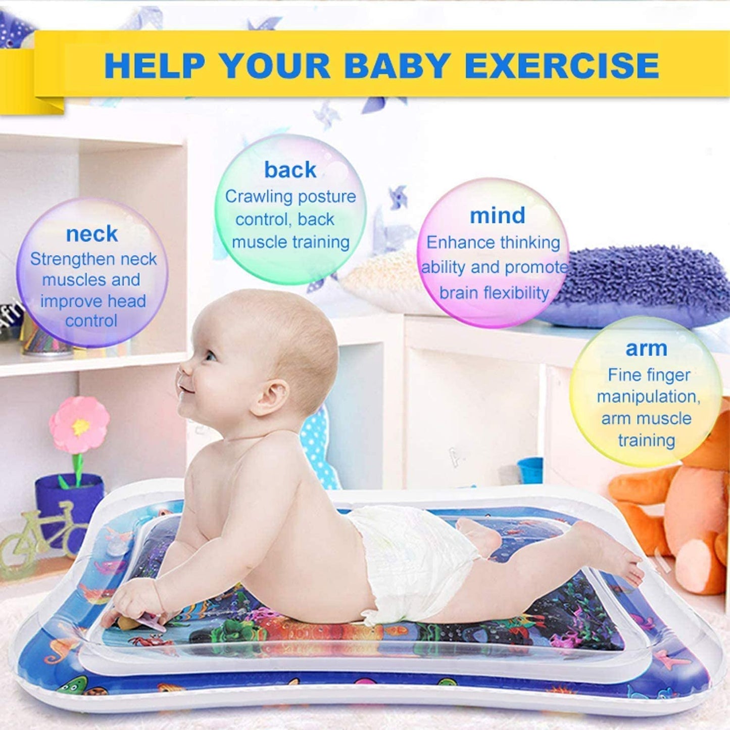 Inflatable Tummy Time Mat, Premium Baby Water Play Mat for Infants and Toddlers for 3 to 24 Months