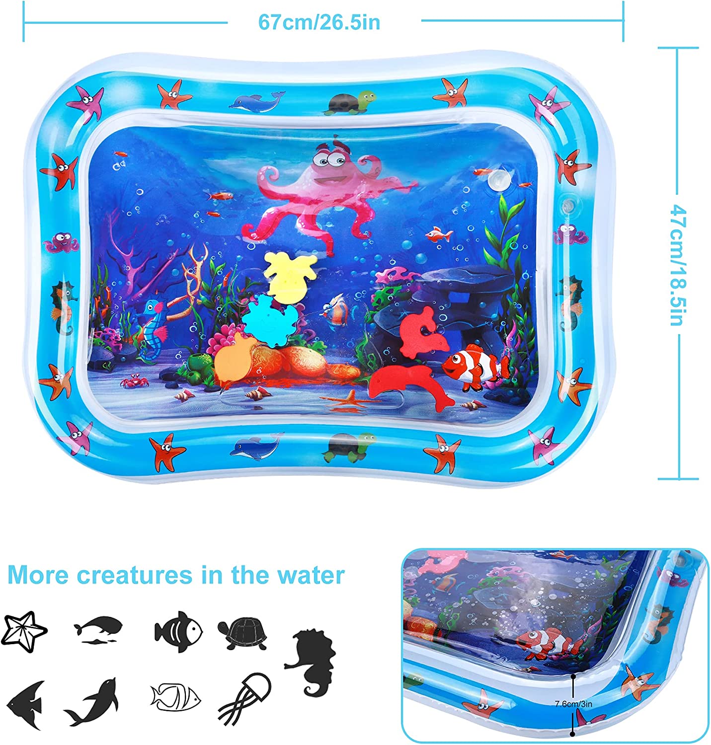 Inflatable Tummy Time Mat, Premium Baby Water Play Mat for Infants and Toddlers for 3 to 24 Months